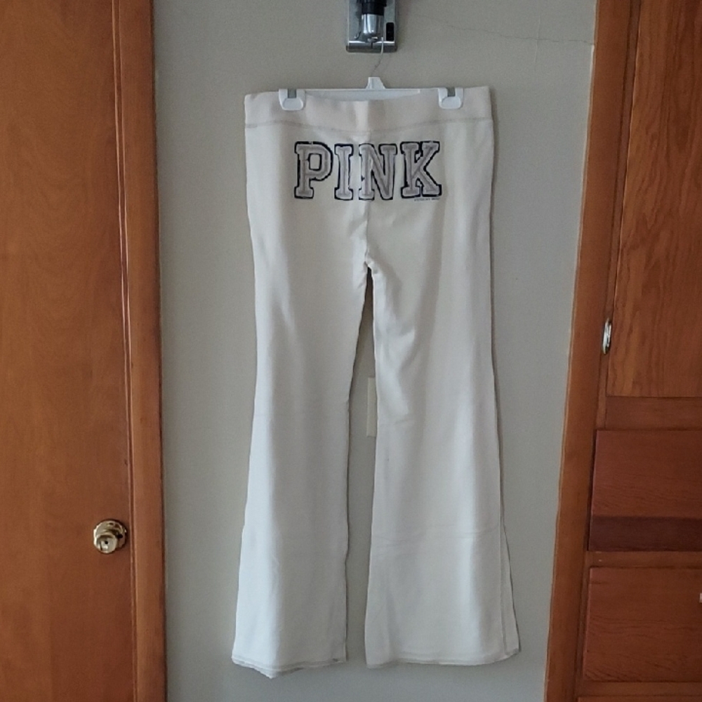 PINK Victoria's Secret Cream Pants with Green Logo
